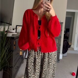 Red Fuzzy Cardigan